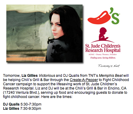 Elizabeth Gillies - St Judes Chilis Fundraiser